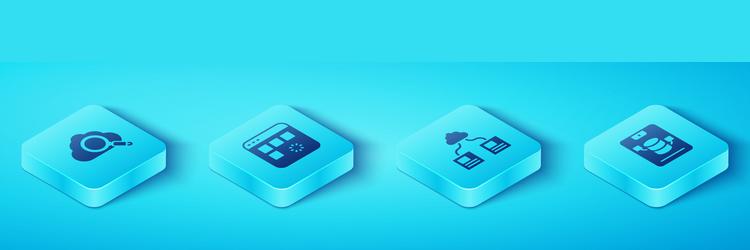 set isometric search cloud computing loading data vector image