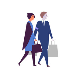 Woman and robotized assistant with shopping bags vector