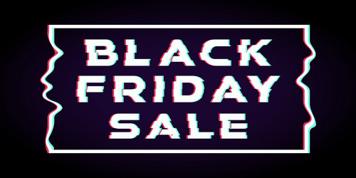 black friday shopping banner in trendy glitch vector