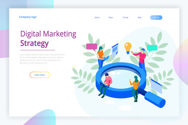 Isometric digital marketing strategy web banner vector