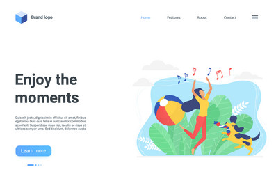 enjoy moment landing page happy girl jumping vector