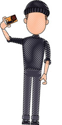 computer hacker man character system thief holding vector image