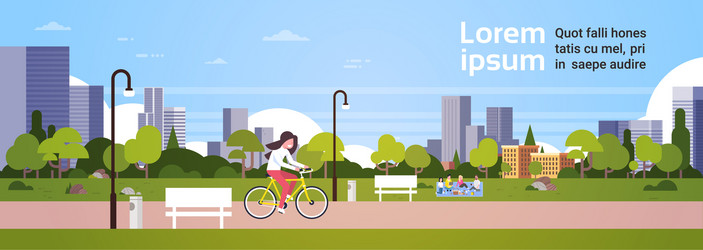 Urban Park Scene - Woman Cycling Vector Image