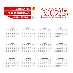 Calendar 2025 In Spanish Language With Public Vector Image Calendar 2025 In Spanish Language With Public Vector 54927844