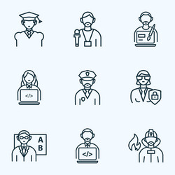 occupation icons line style set with programmer vector