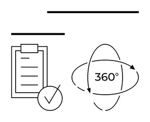 checklist with tick mark and 360-degree rotation vector image