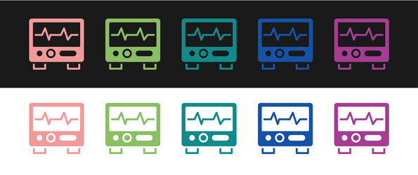 set computer monitor with cardiogram icon isolated vector image