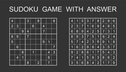 Sudoku game with answer puzzle numbers vector