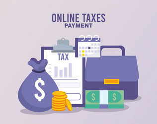 Online taxes payment with documents and money vector