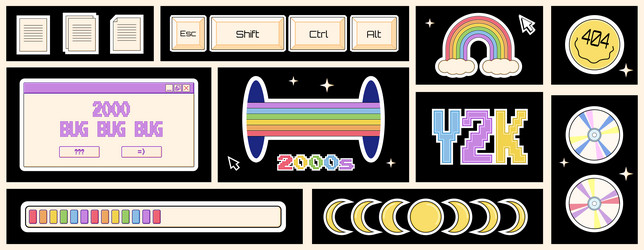 set of different stickers open computer windows vector image