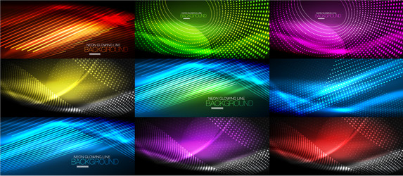 Set of neon smooth wave digital abstract vector