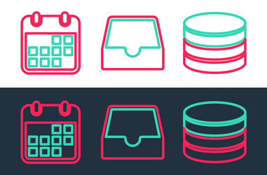 set line database calendar and social media inbox vector image