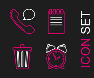 Set line alarm clock trash can notebook vector