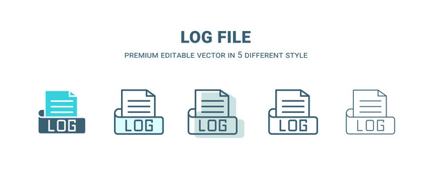 log file icon in 5 different style outline filled vector image
