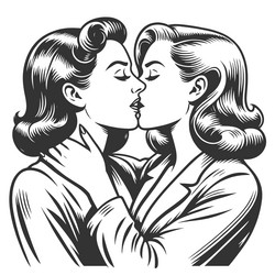 Women lesbian and kissing engraving Royalty Free Vector