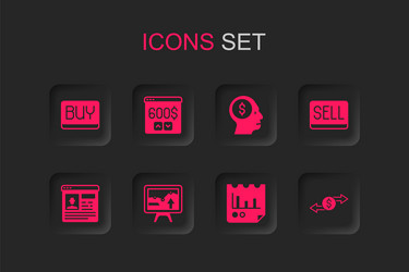 set monitor with graph chart dollar buy button vector image
