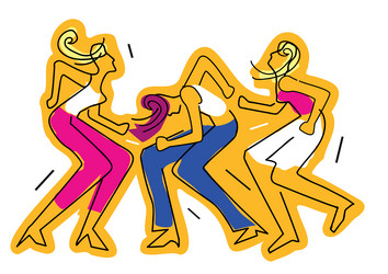 Three dancing girls wild crazy dance party vector