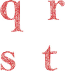 red sketch font set - lowercase letters q r s t vector