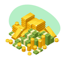 stack of golden bars coins banknote currency vector