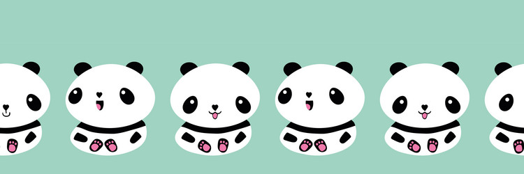 Cute kawaii panda seamless border banner Vector Image