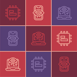 set line processor cpu computer vision and icon vector image