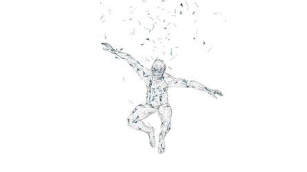 Conceptual abstract man in a jump connected lines vector