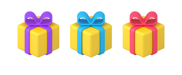 collection yellow wrapped cubes isometric gift vector