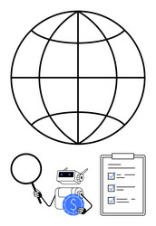 robot analyzing global data with magnifying glass vector image