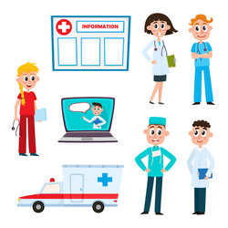 Flat doctor nurse surgeon characters set vector