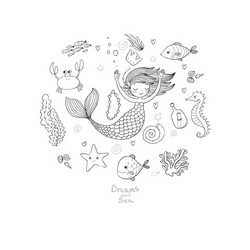 marine set little cute cartoon Vector Image