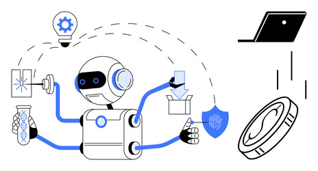 versatile robot performing multiple tasks vector image