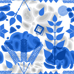 Abstract pattern blue ethnic floral elements vector