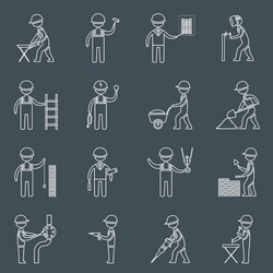 construction worker icons outline vector