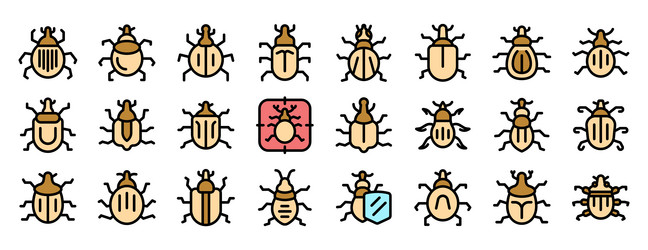 large set of various bug icons showing different vector image