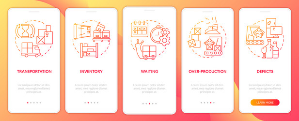 types of muda red gradient onboarding mobile app vector image