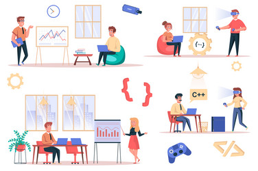 game developer working isolated elements set vector image