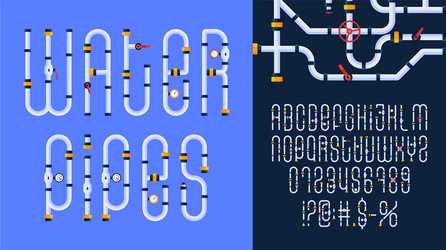 Industrial Water Pipe Font - Plumbing System Vector Image