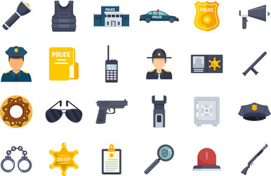 Police station icons set flat isolated vector