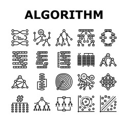 Algorithm data technology ai icons set vector