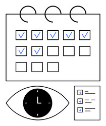 calendar with checkmarks eye clock and task vector image
