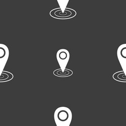 Map pointer icon sign seamless pattern on a gray vector