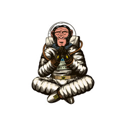 monkey astronaut meditates in a yoga pose vector