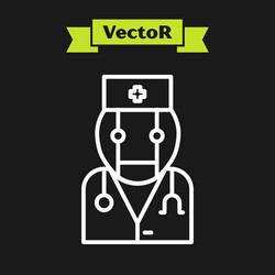 White line robot doctor icon isolated on black vector