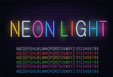 Neon rainbow color glow alphabet Royalty Free Vector Image
