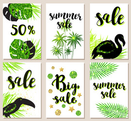 set of summer tropical glitter green cards Vector Image