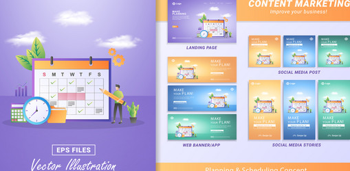 Content marketing material set create a schedule vector