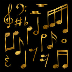 Golden Music Notes on Black vector image