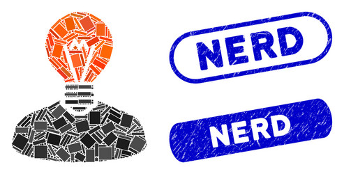 rectangle mosaic inventor with scratched nerd vector image