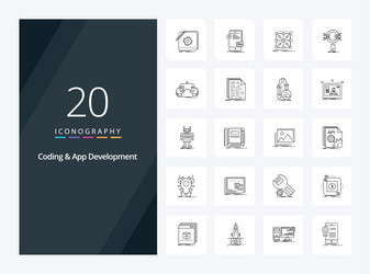 20 coding and app development outline icon vector