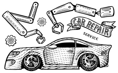 car with a ribbon and inscription repair Vector Image